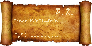 Pencz Kálmán névjegykártya